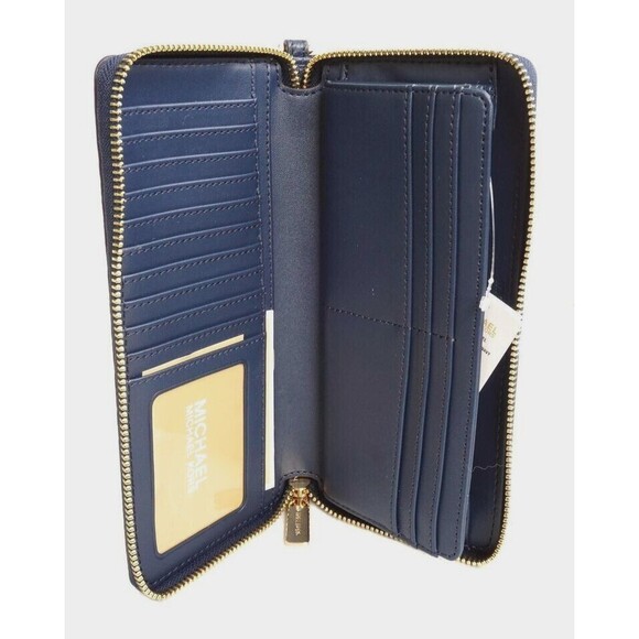 New Michael Kors Jet Set Large Travel Continental Wallet Leather Navy - Picture 2 of 3